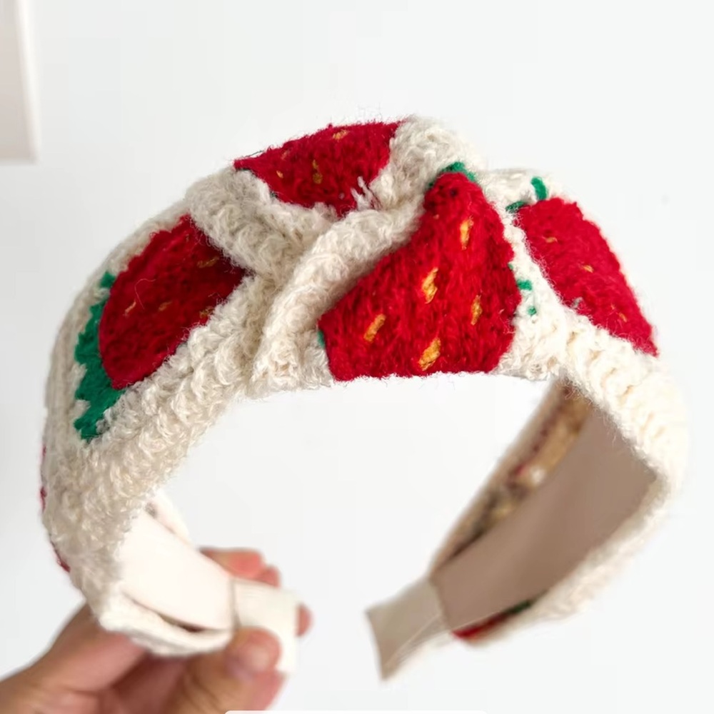 Crochet Strawberry Headband with Topknot